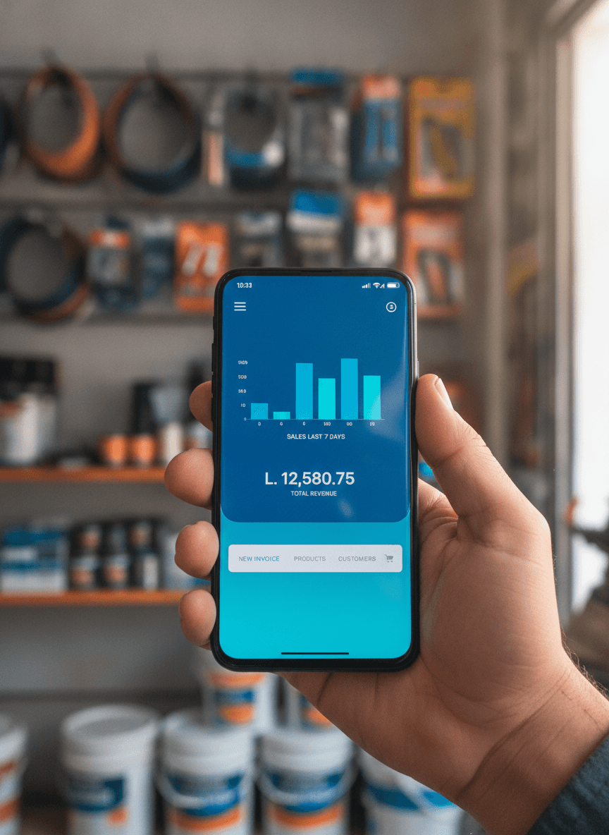 Dueño de negocio revisando las ventas del día en GestorHN desde su celular